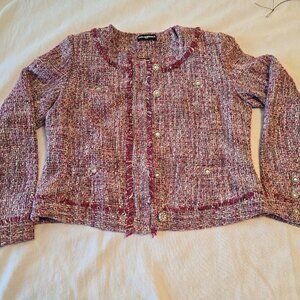 Karl Lagerfeld Paris Tweed Fringe Jacket Womens S to Med Size Pink GUC Sm Med Me